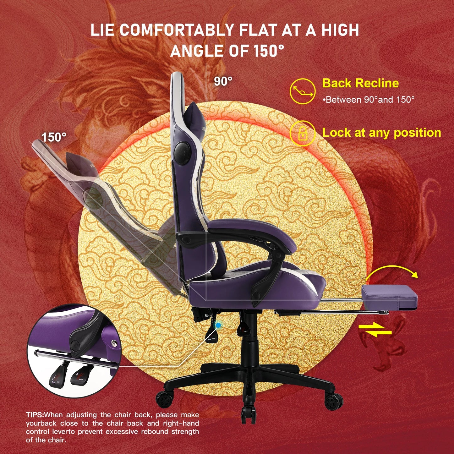 Dragon Series Gaming Chair with Bluetooth, Footrest & Ergonomic Design