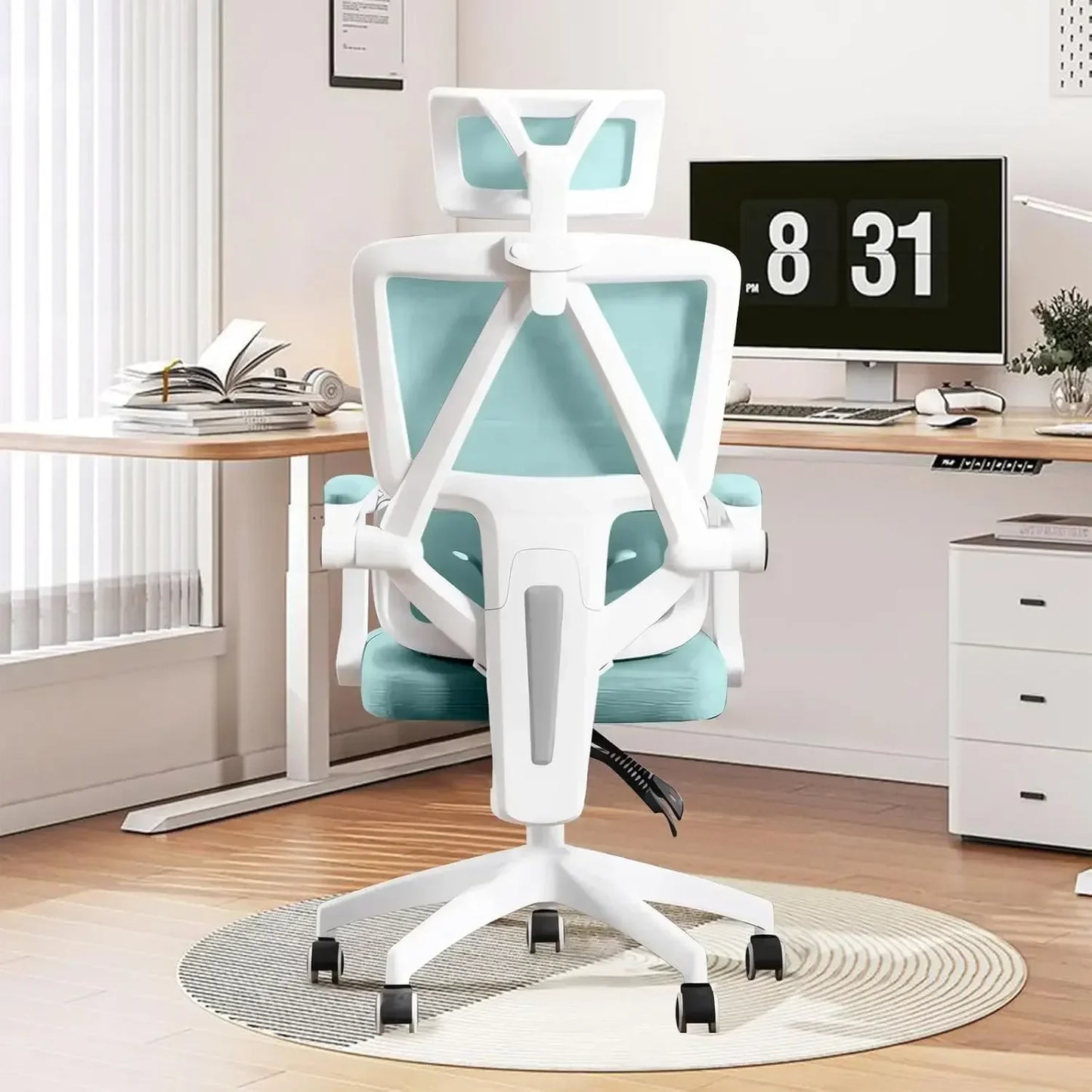 Ergonomic Home Office Chair with Swivel, Wheels & Adjustable Headrest