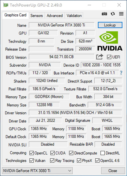 NVIDIA GEFORCE RTX 3080Ti - GRAPHICS CARD