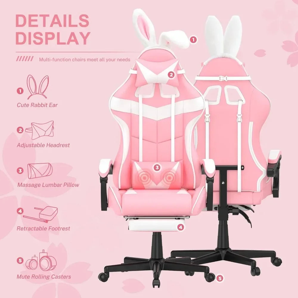 Pink Gaming Chair with Footrest, Computer Armchair for Desk & Office