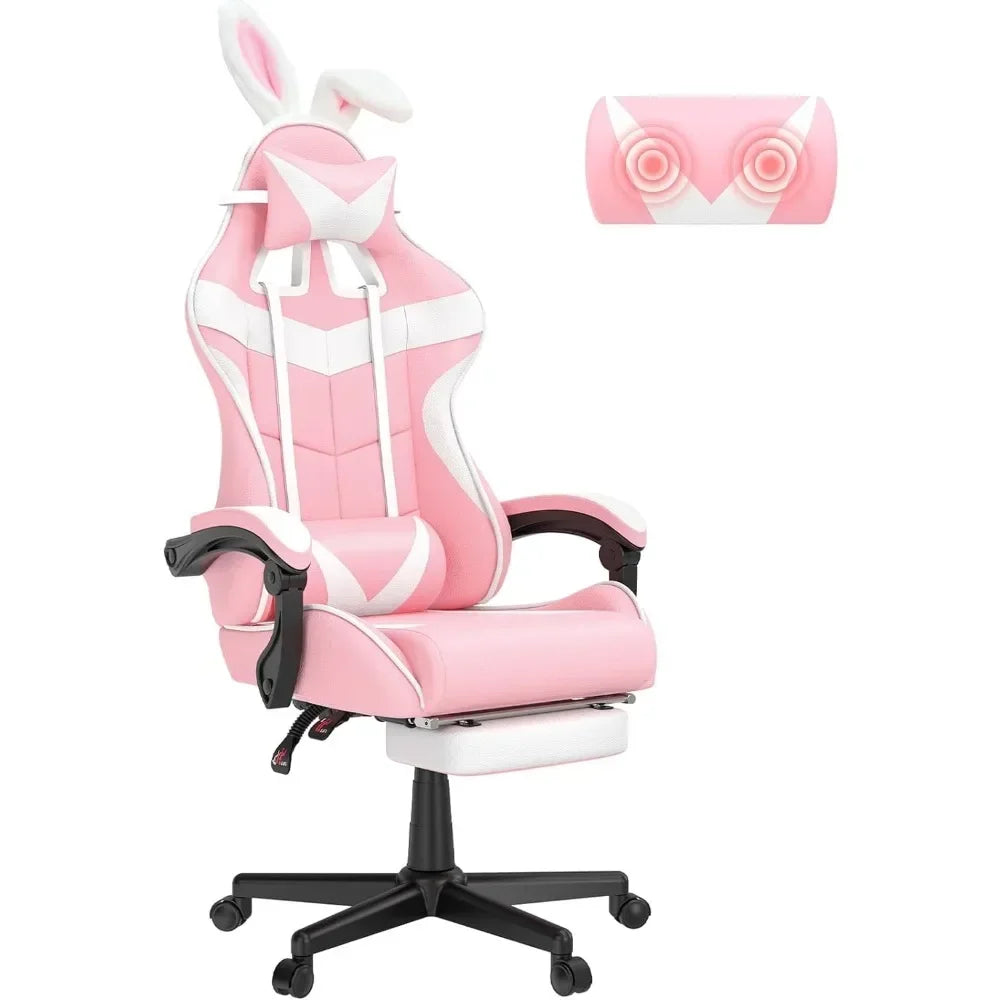 Pink Gaming Chair with Footrest, Computer Armchair for Desk & Office