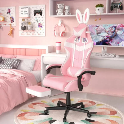 Pink Gaming Chair with Footrest, Computer Armchair for Desk & Office