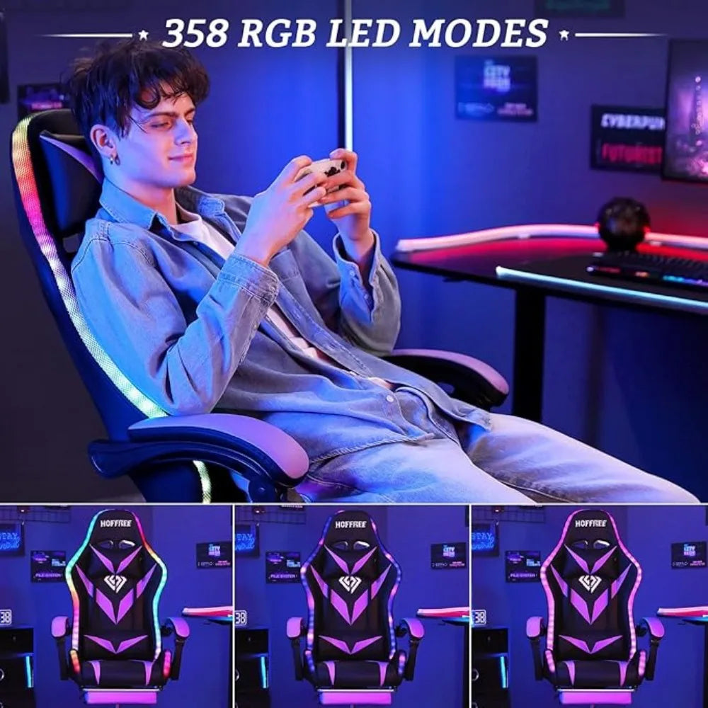 Gaming Chair with Massage, LED RGB Lights & Footrest - High Back Chair