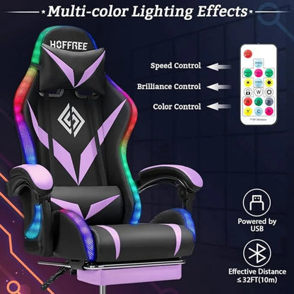 Gaming Chair with Massage, LED RGB Lights & Footrest - High Back Chair