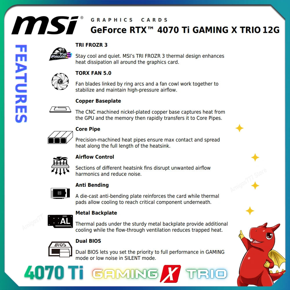 MSI 4070 TI GAMING X TRIO 12G - GRAPHICS CARD