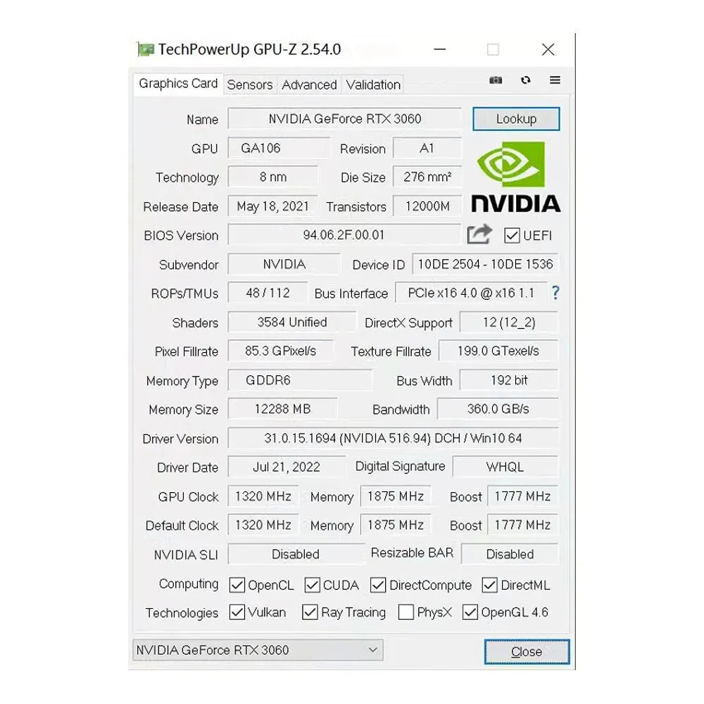 SOYO NVIDIA GEFORCE RTX 3060 12GB GDDR6 - GRAPHICS CARD