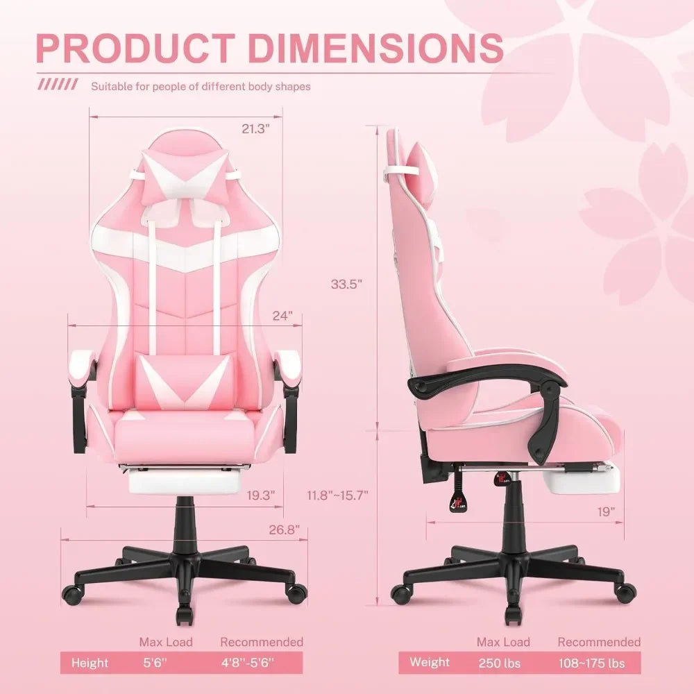 Pink Gaming Chair with Footrest, Computer Armchair for Desk & Office