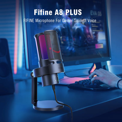 FIFINE A8 PLUS Gaming Microphone – High-Quality USB Mic for Streaming & Recording