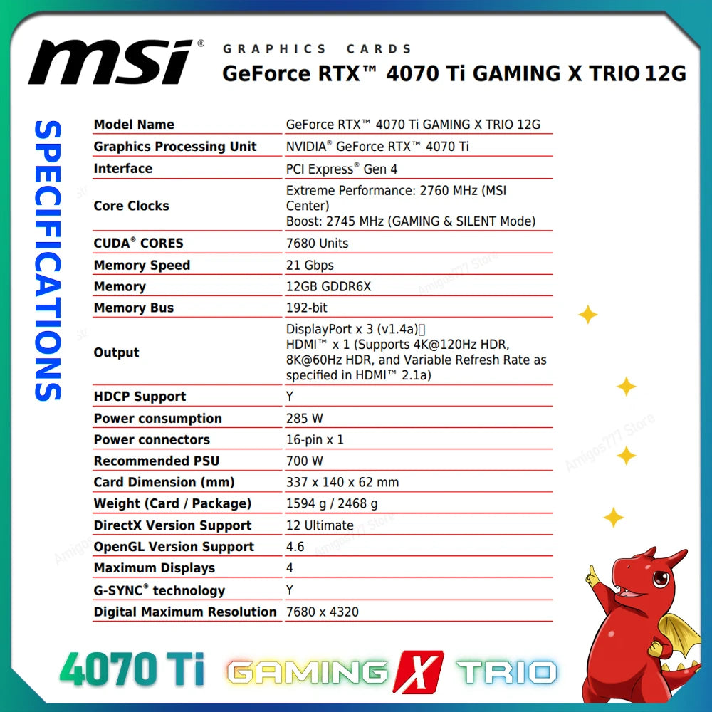 MSI 4070 TI GAMING X TRIO 12G - GRAPHICS CARD