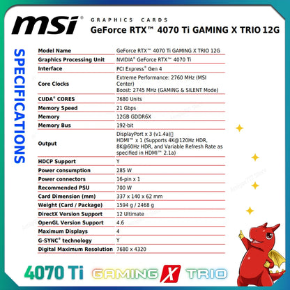 MSI 4070 TI GAMING X TRIO 12G - GRAPHICS CARD