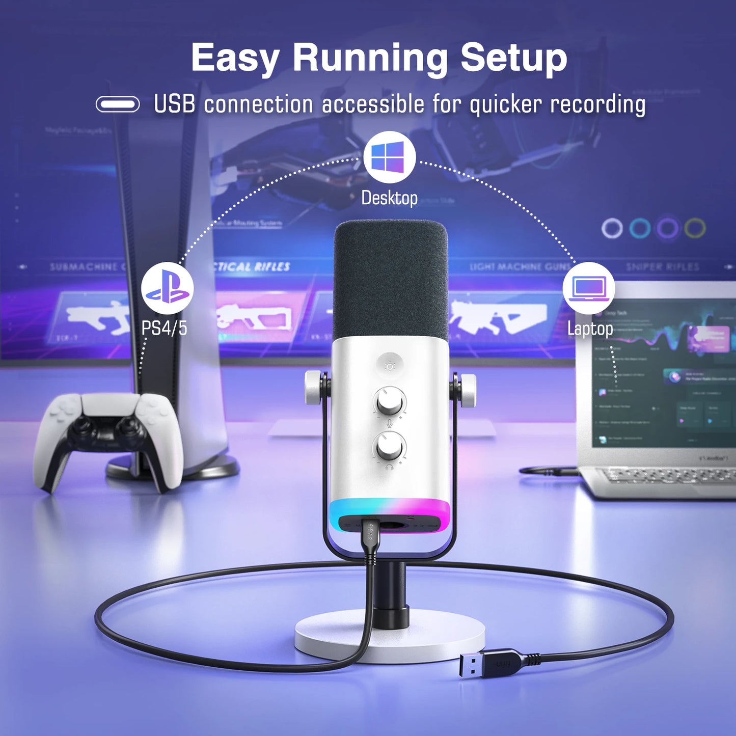 FIFINE AM8W Gaming Microphone – USB Mic for Streaming