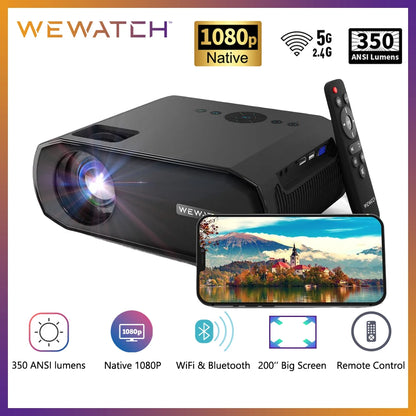 WEWATCH V50 Pro Video Projector 350 ANSI Lumens Native 1080P FHD Portable LED Projectors 5G WiFi Bluetooth Screen Mirroring