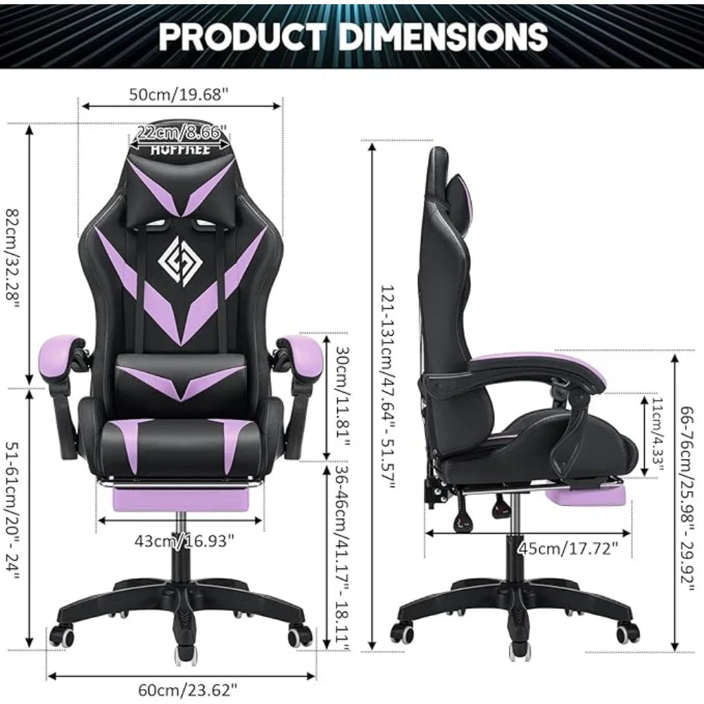 Gaming Chair with Massage, LED RGB Lights & Footrest - High Back Chair