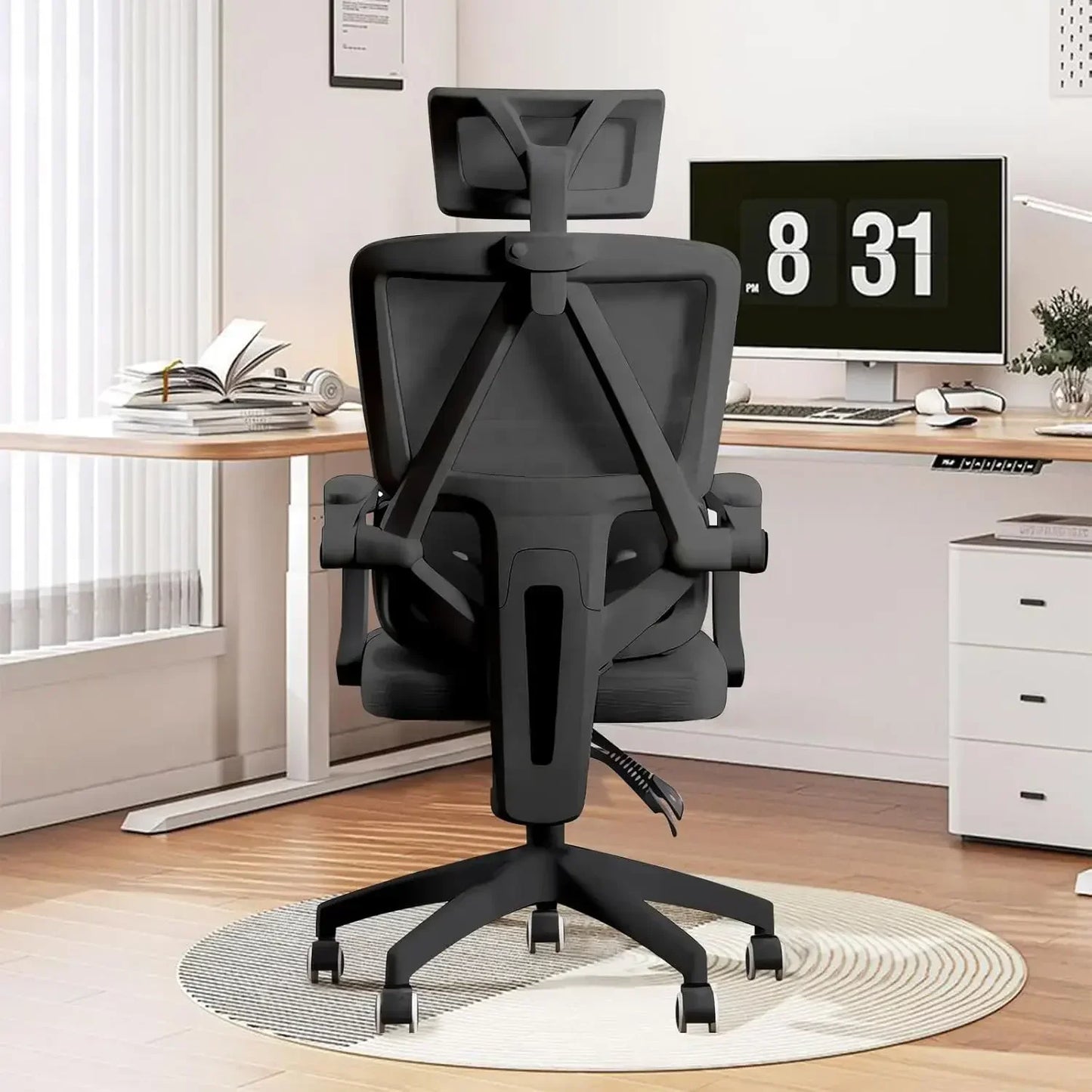 Ergonomic Home Office Chair with Swivel, Wheels & Adjustable Headrest